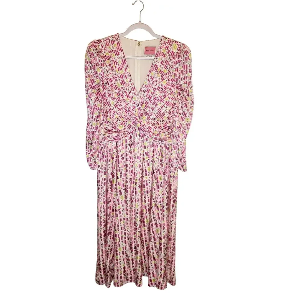 Kate Spade New York Women's 14 Marker Pink Yellow White Floral Devore Dress